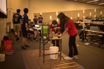 Students competing in the Bridge event at the state competition